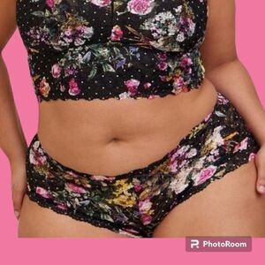 6X 30W Torrid Black Pink Floral Lace Cheeky Panty Mid Rise Medium Coverage Linge